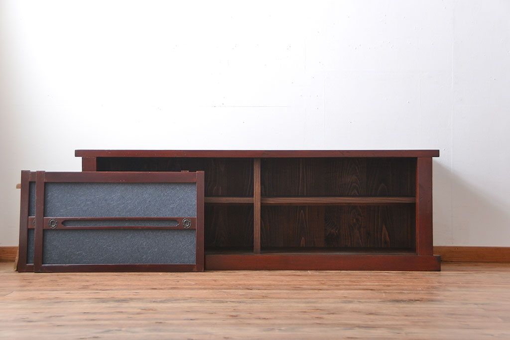 アンティーク家具　和モダンスタイル!　六尺　鏡板和紙貼りのおしゃれな水屋箪笥ローボード(テレビ台、キャビネット、収納棚)