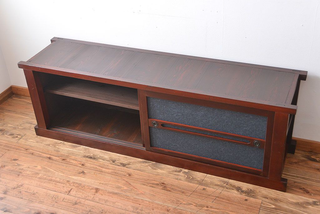 アンティーク家具　和モダンスタイル!　六尺　鏡板和紙貼りのおしゃれな水屋箪笥ローボード(テレビ台、キャビネット、収納棚)
