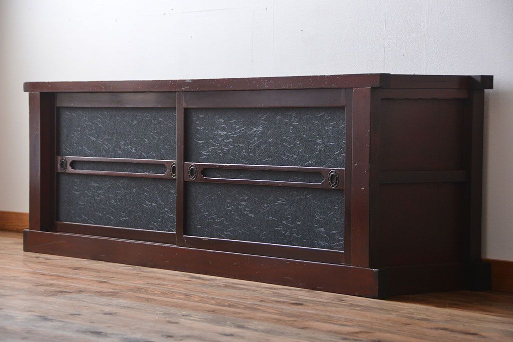 アンティーク家具　和モダンスタイル!　六尺　鏡板和紙貼りのおしゃれな水屋箪笥ローボード(テレビ台、キャビネット、収納棚)