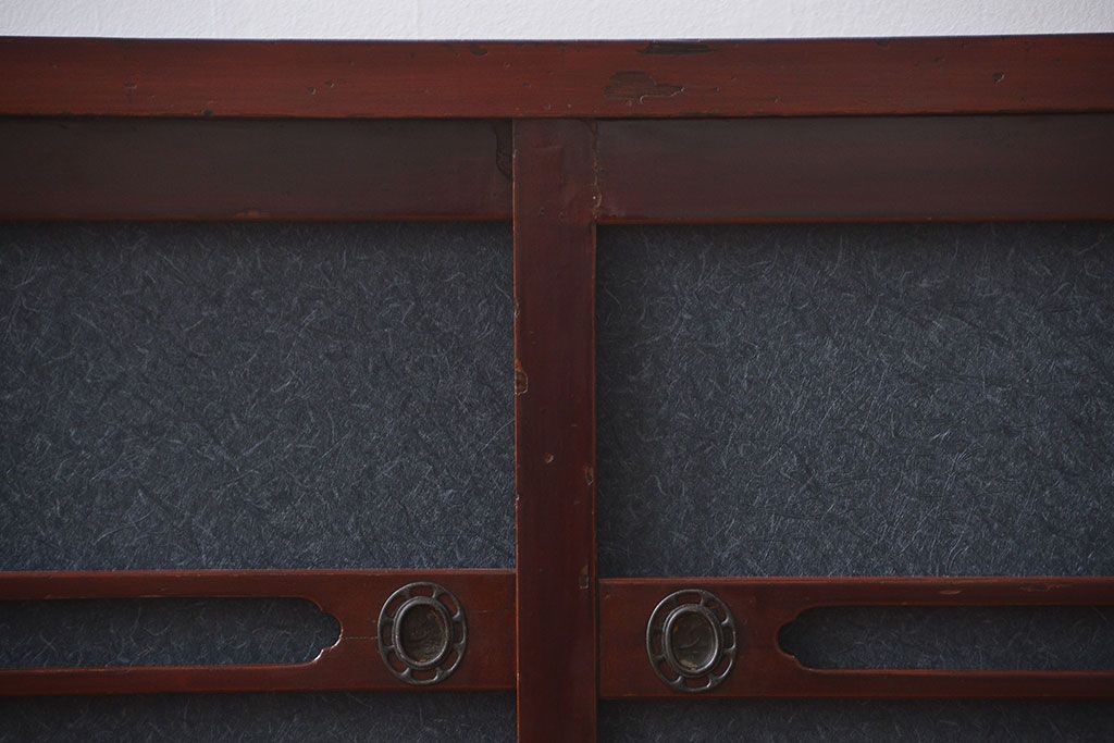 アンティーク家具　和モダンスタイル!　六尺　鏡板和紙貼りのおしゃれな水屋箪笥ローボード(テレビ台、キャビネット、収納棚)