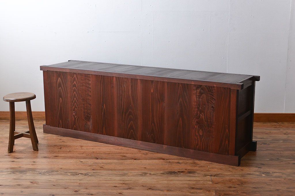 アンティーク家具　和モダンスタイル!　六尺　鏡板和紙貼りのおしゃれな水屋箪笥ローボード(テレビ台、キャビネット、収納棚)