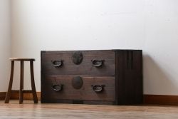 アンティーク家具　和製アンティーク　シンプルな丸金具の時代箪笥ローボード(2)