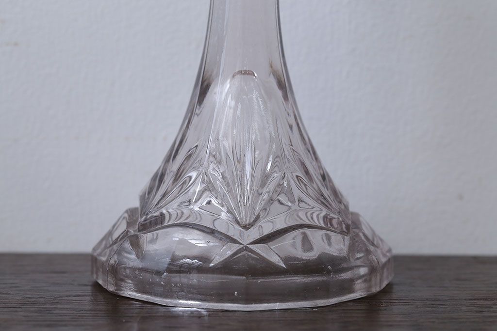 アンティーク雑貨　イギリスアンティーク　クリアガラスのキャンドルスタンドペア2つセット