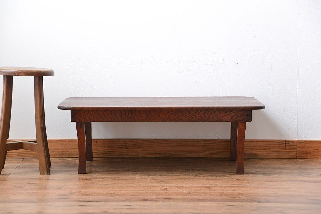 レトロ家具　昭和レトロ　古い木の長方形角ちゃぶ台
