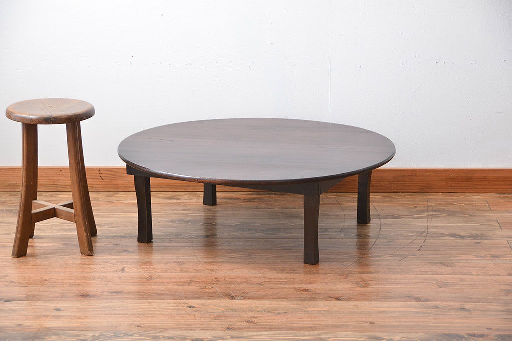 レトロ家具　昭和レトロ　脚折り畳み式!古い木製のアンティーク丸ちゃぶ台