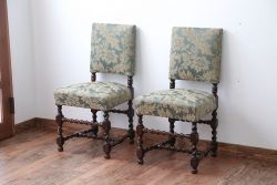 中古　イギリス製　オーク材の優雅なツイストレッグダイニングチェア2脚セット(1)