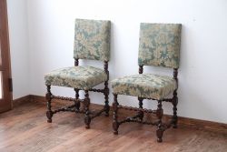 中古　イギリス製　オーク材の優雅なツイストレッグダイニングチェア2脚セット(2)
