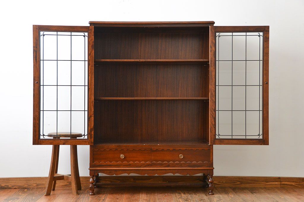 中古　神戸元町欧風家具メープル不二屋製　マホガニー材の高級キャビネット(定価約30万円)