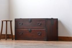 アンティーク家具　古民具・骨董　欅材!丸金具の時代箪笥テレビボード(ローボード)(2)