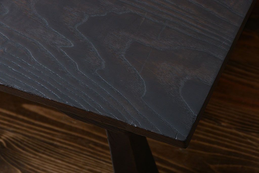 和製アンティーク　民芸家具　古い栗材の浮造り仕上げの角ちゃぶ台