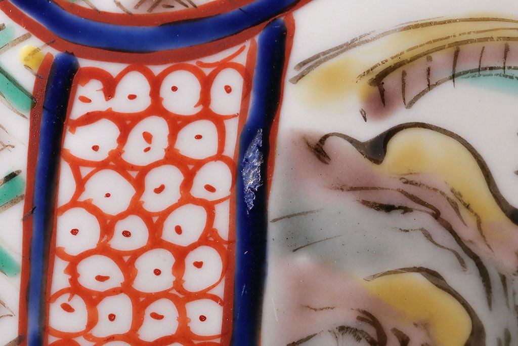 アンティーク雑貨　古民具・骨董　明治〜大正時代　古い色絵火鉢 (窓絵・十錦手)