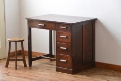 レトロ家具　昭和レトロ　古いナラ材の上品なアンティークデスク(片袖机)