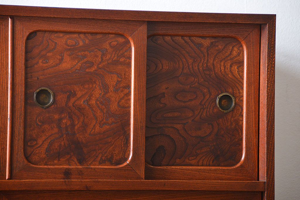 アンティーク家具　和製アンティーク　欅材玉杢!三方欅材の高級茶箪笥