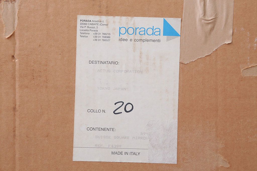 アンティーク雑貨　中古　イタリア製　ポラダ(porada)社の壁掛けミラー(鏡)箱付き(定価約6万円)