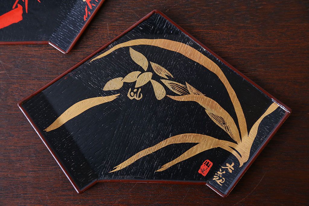 アンティーク雑貨 東西大家作画・菓子盆5枚セット(大観、玉堂