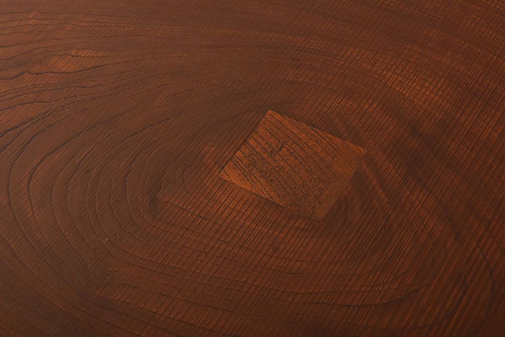 ラフジュ工房オリジナル　天板欅材一枚板の重厚な鉄脚ダイニングテーブル【大】(作業台)