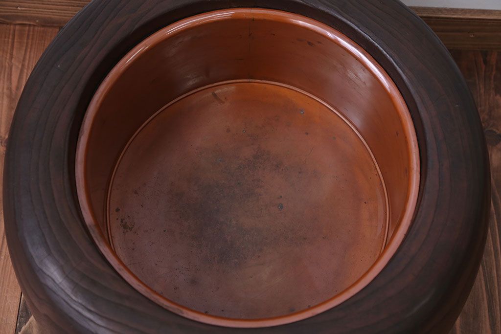 アンティーク雑貨　古民具・骨董　古い木のアンティークくりぬき火鉢