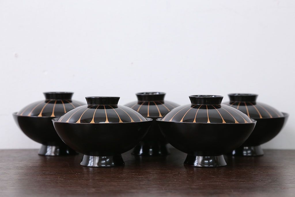 アンティーク雑貨　アンティーク　古い木製菊花椀5客(漆器)
