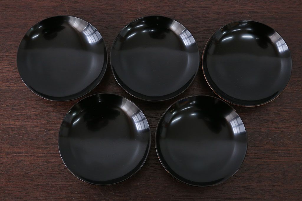 アンティーク雑貨　アンティーク　古い木製菊花椀5客(漆器)