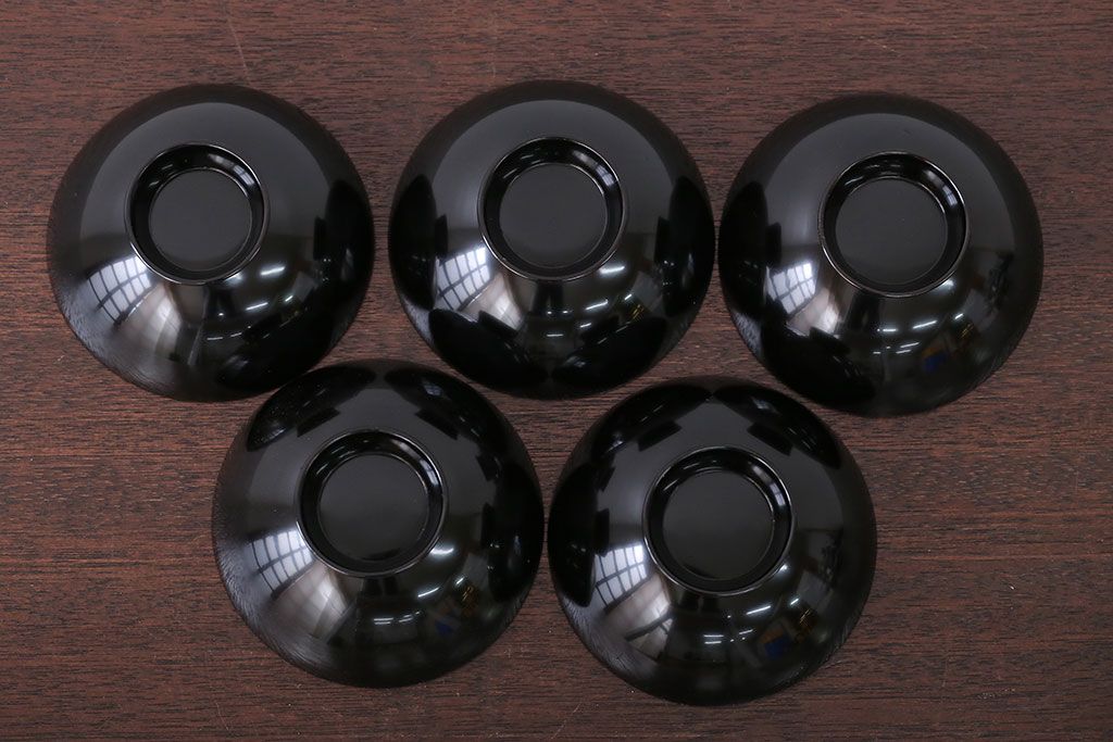 アンティーク雑貨　アンティーク　古い木製菊花椀5客(漆器)