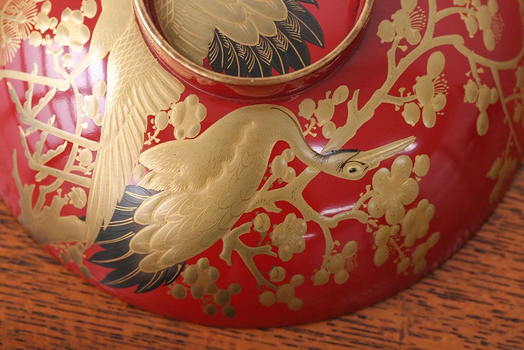 アンティーク雑貨　アンティーク　朱梅松鶴高蒔絵木製椀20客(漆器)