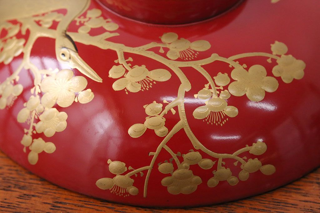 アンティーク雑貨　アンティーク　朱梅松鶴高蒔絵木製椀20客(漆器)