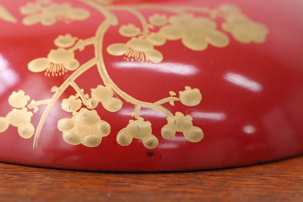 アンティーク雑貨　アンティーク　朱梅松鶴高蒔絵木製椀20客(漆器)