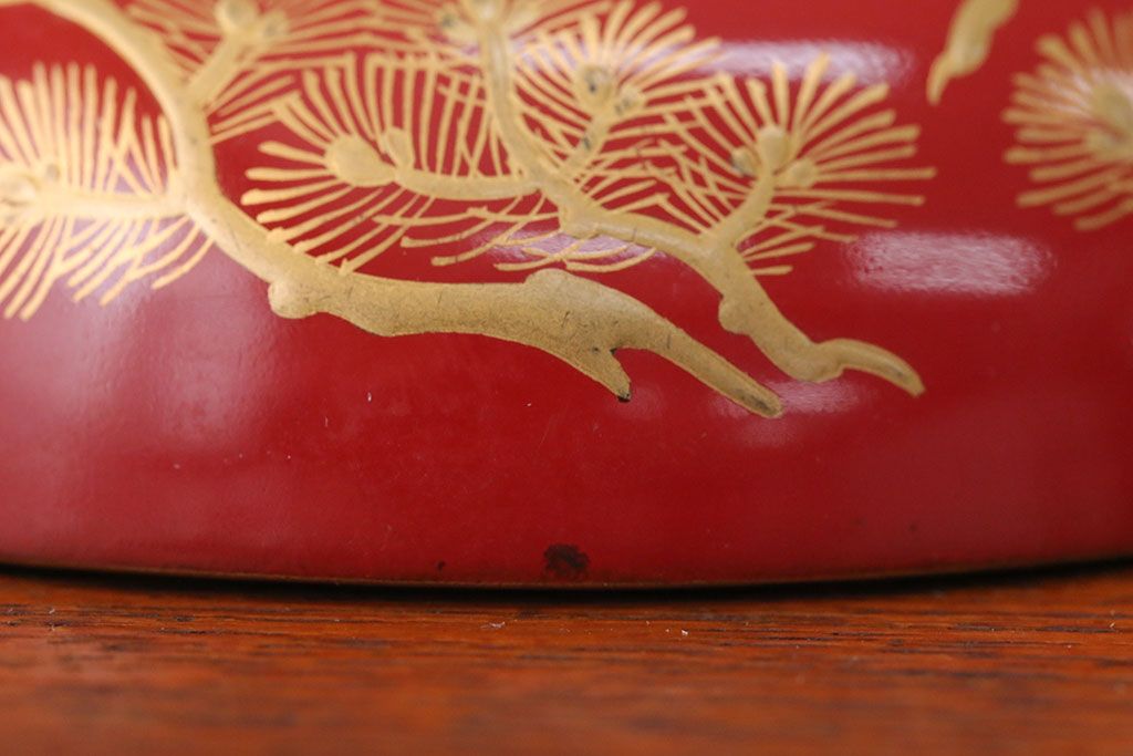 アンティーク雑貨　アンティーク　朱梅松鶴高蒔絵木製椀20客(漆器)