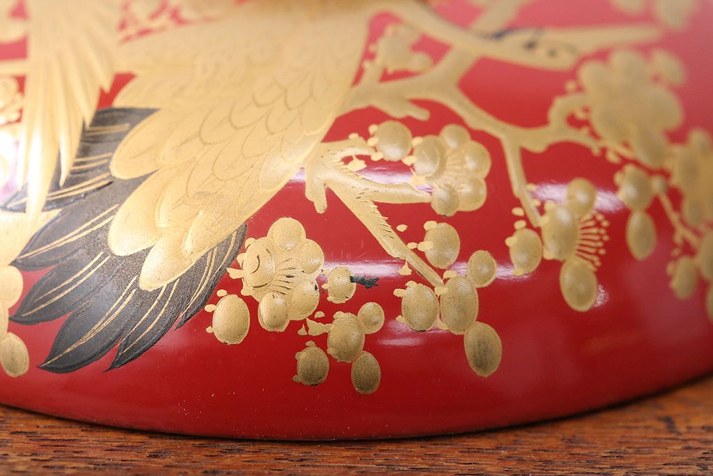 アンティーク雑貨　アンティーク　朱梅松鶴高蒔絵木製椀20客(漆器)