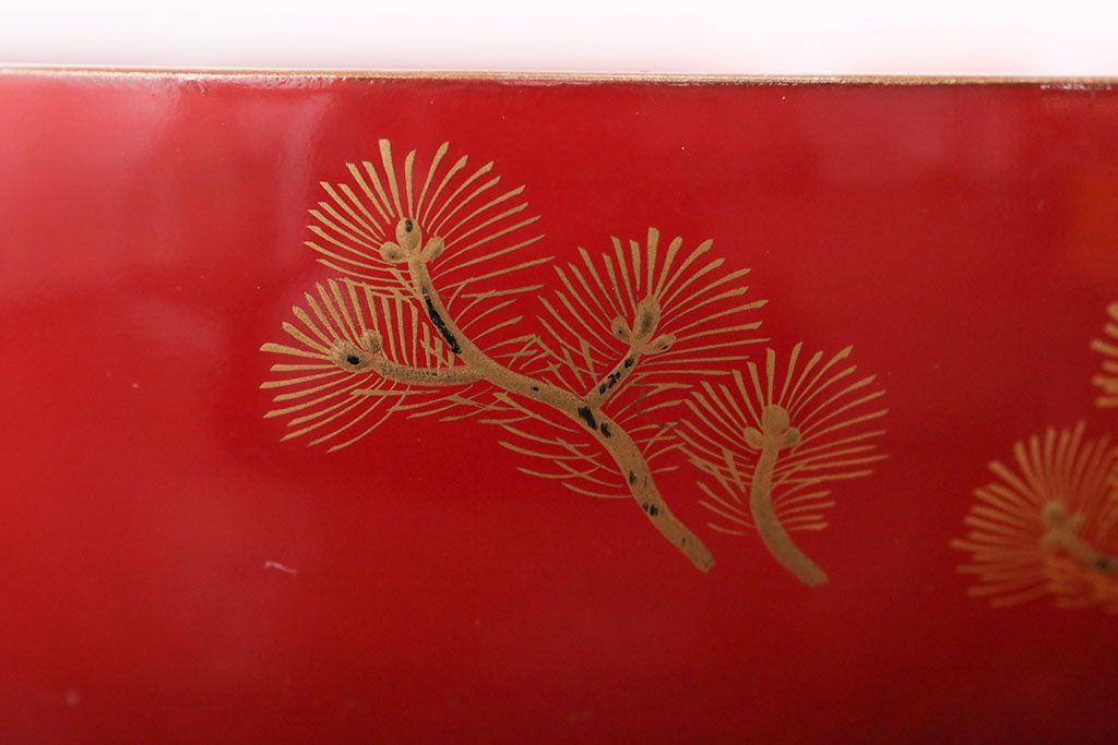 アンティーク雑貨　アンティーク　朱梅松鶴高蒔絵木製椀20客(漆器)