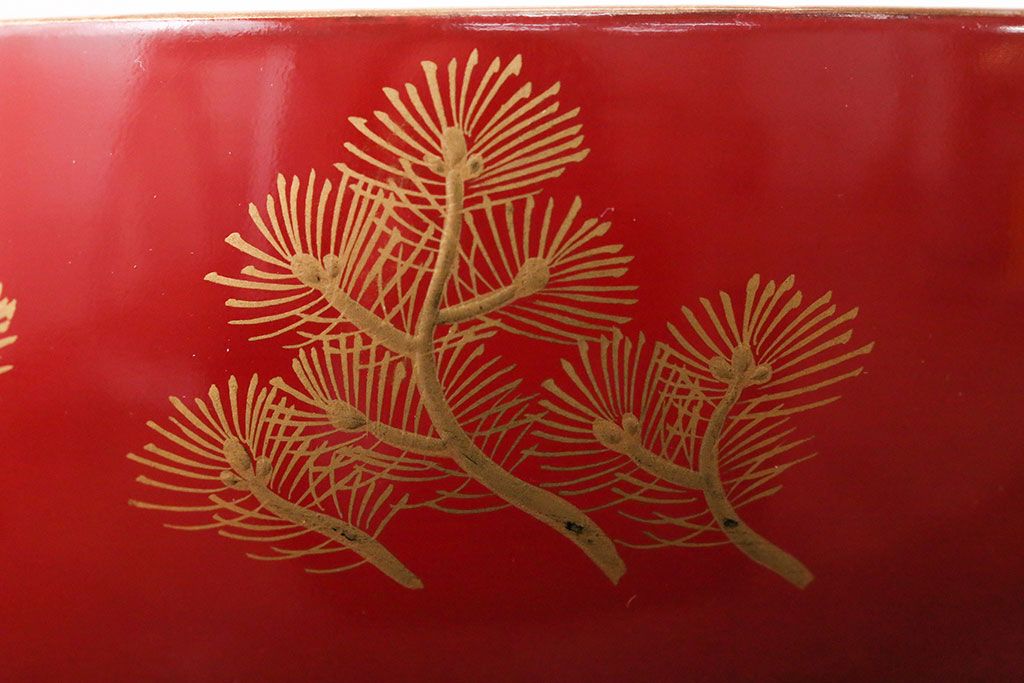 アンティーク雑貨　アンティーク　朱梅松鶴高蒔絵木製椀20客(漆器)