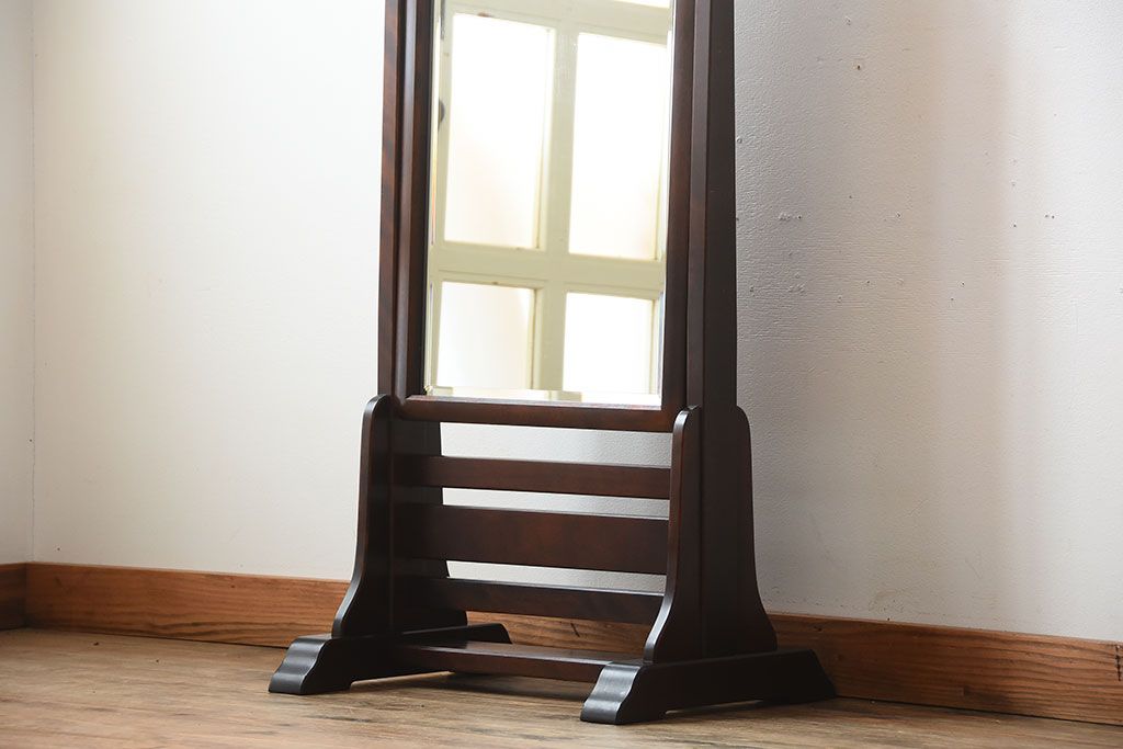 アンティーク雑貨　中古　北海道民芸家具　シンプルでシックな姿見(縦型鏡)
