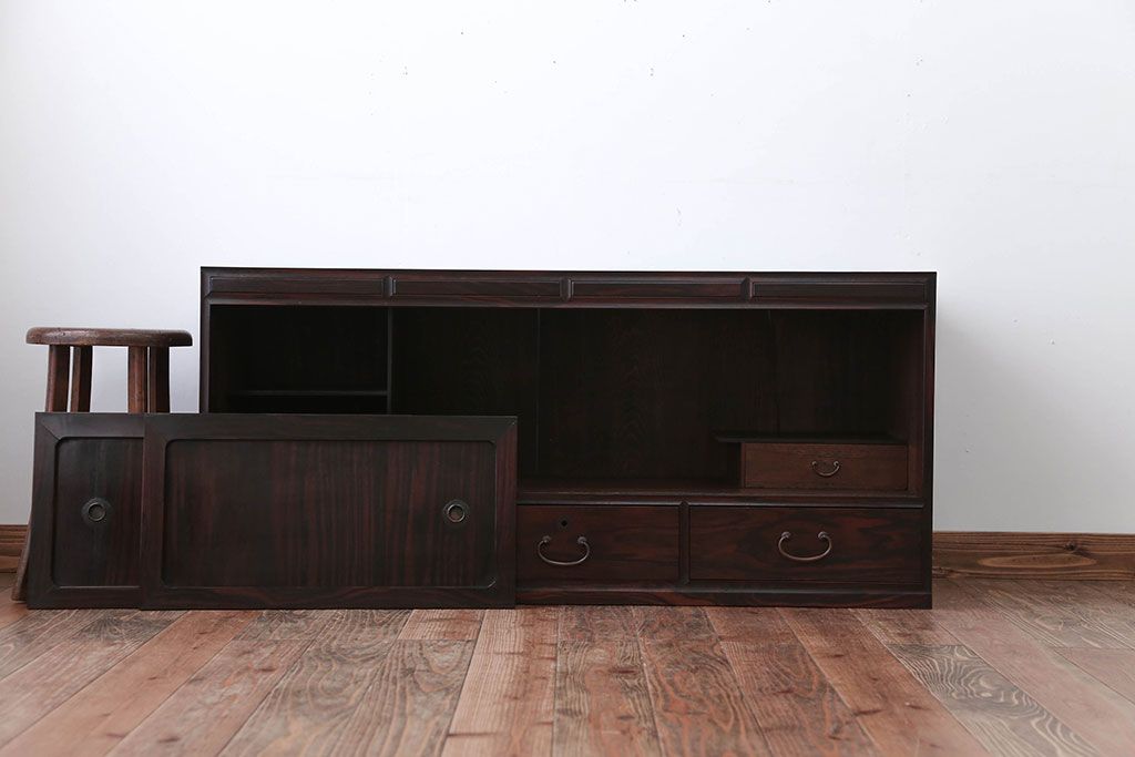 アンティーク家具　古民具・骨董　前面黒檀材!アンティークテレビボード(ローボード)