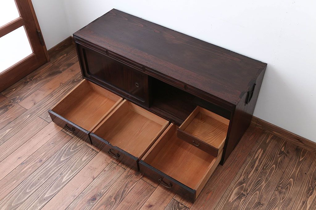 アンティーク家具　古民具・骨董　前面黒檀材!アンティークテレビボード(ローボード)