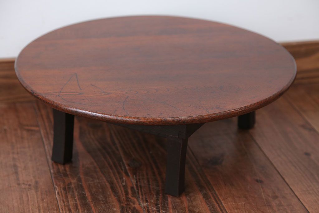 レトロ家具　昭和レトロ　古い栓材の小さな丸ちゃぶ台