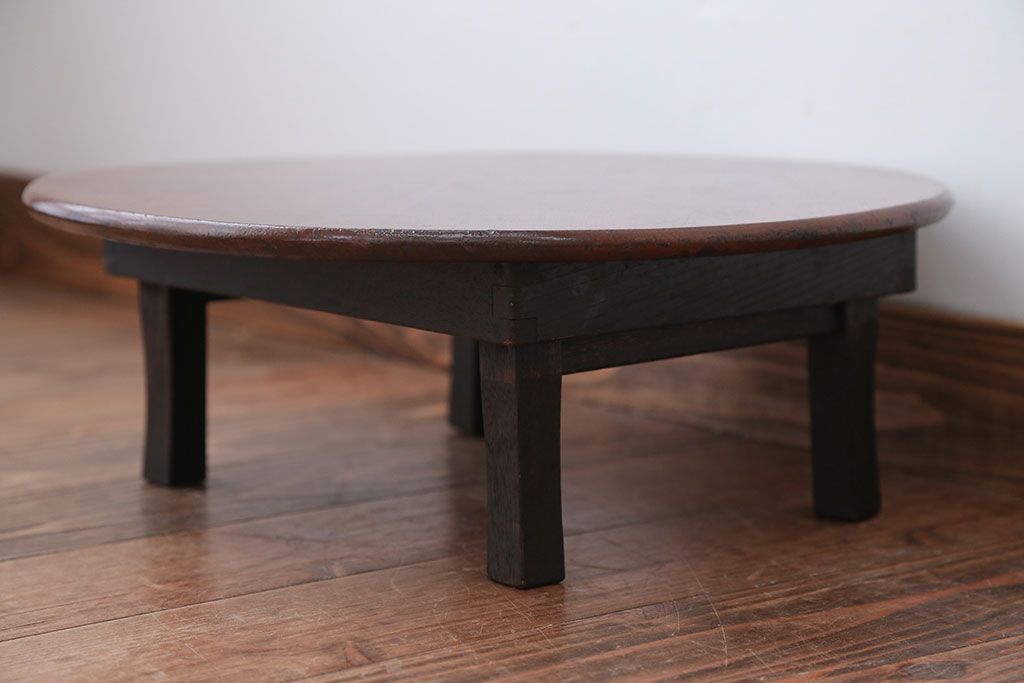 レトロ家具　昭和レトロ　古い栓材の小さな丸ちゃぶ台