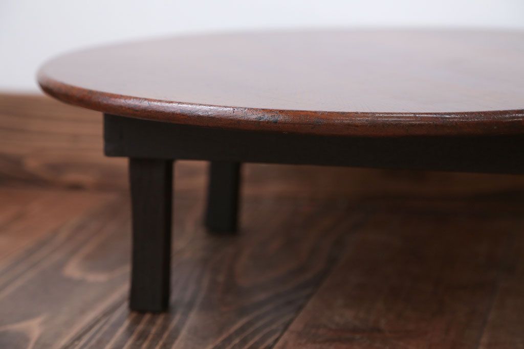 レトロ家具　昭和レトロ　古い栓材の小さな丸ちゃぶ台