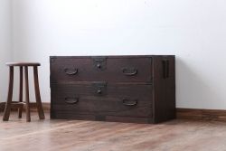 アンティーク家具　和製アンティーク　古い桐材の時代箪笥ローボード(1、桐箪笥、桐たんす)