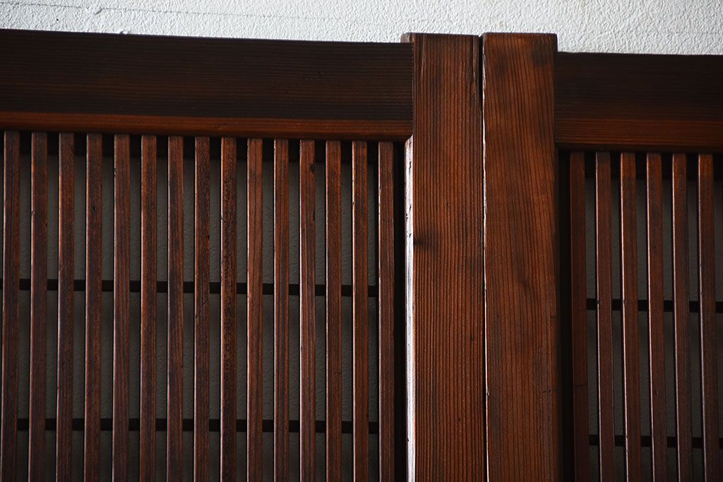 古民具・骨董　モールガラス入り!腰板欅材の裏障子付きアンティーク格子戸4枚セット