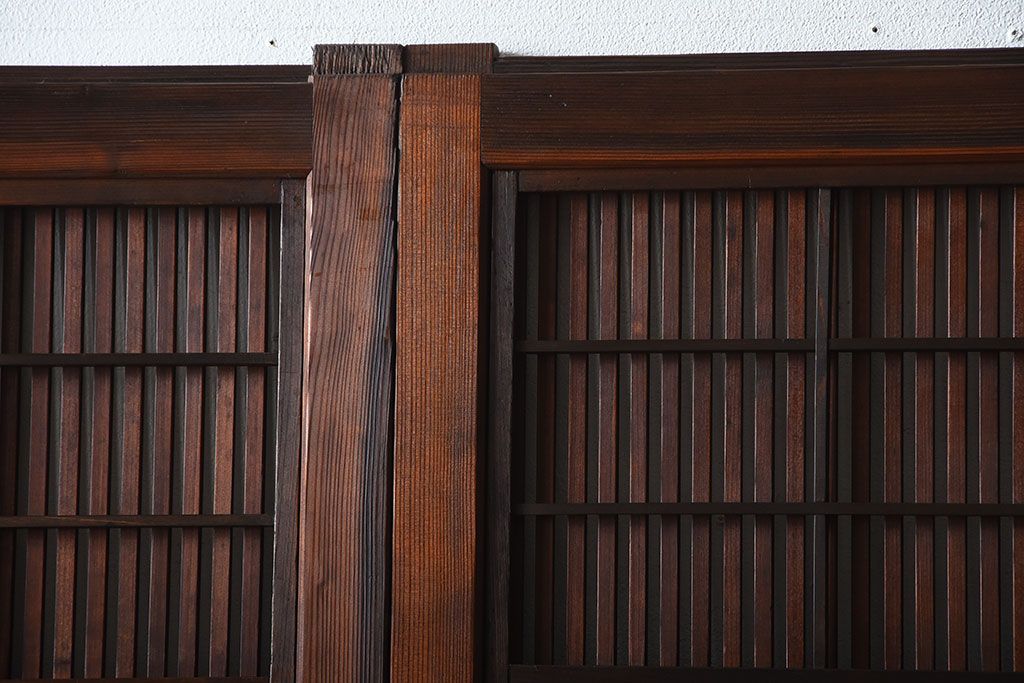古民具・骨董　モールガラス入り!腰板欅材の裏障子付きアンティーク格子戸4枚セット