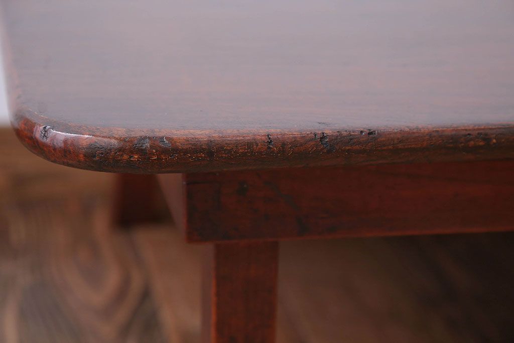 アンティーク家具　古民具・骨董　天板一枚板!総欅材の木目が美しい特大角ちゃぶ台