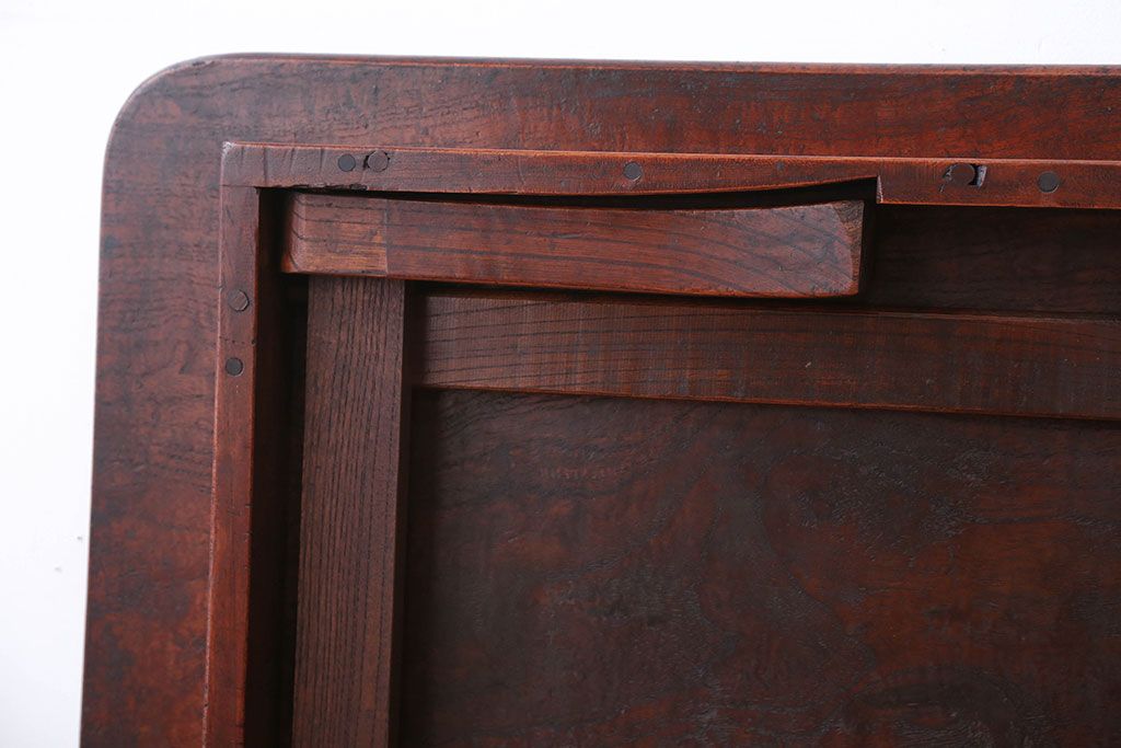 アンティーク家具　古民具・骨董　天板一枚板!総欅材の木目が美しい特大角ちゃぶ台