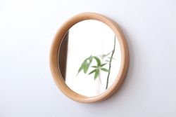 アンティーク雑貨　中古　秋田木工　シンプルな丸型壁掛け鏡(ウォールミラー)