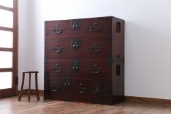 アンティーク家具　古民具・骨董　前面桐材!金具が美しい二本松箪笥(桐箪笥、桐たんす)