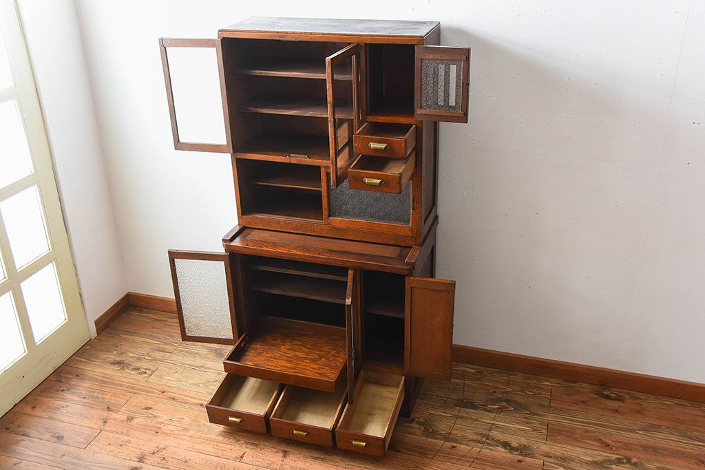 レトロ家具 昭和レトロ 作業台付き!古いナラ材のアンティーク