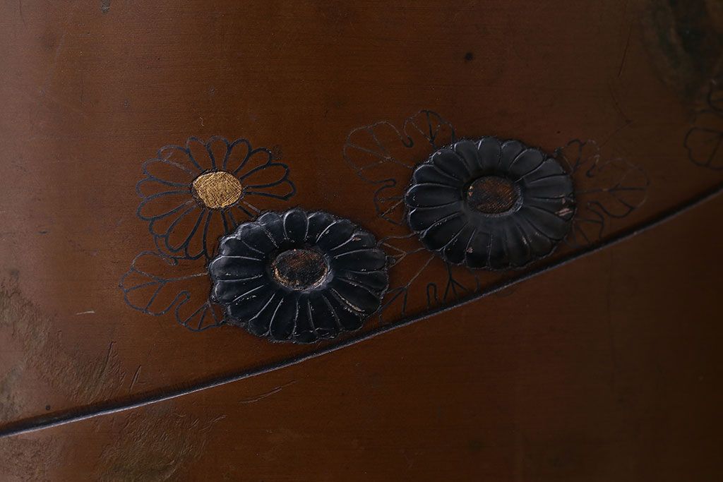 アンティーク雑貨　和製アンティーク　古銅・菊彫象嵌火鉢一対