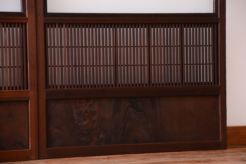 古民具・骨董　裏障子付き!ダイヤガラス入り格子戸2枚セット