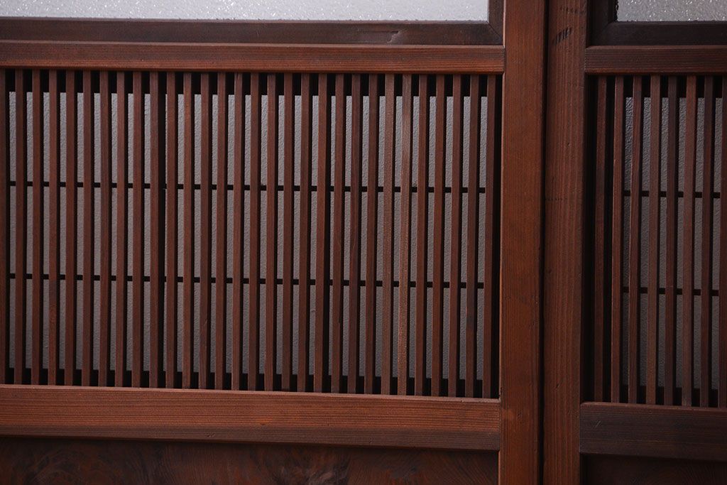 古民具・骨董　裏障子付き!ダイヤガラス入り格子戸2枚セット