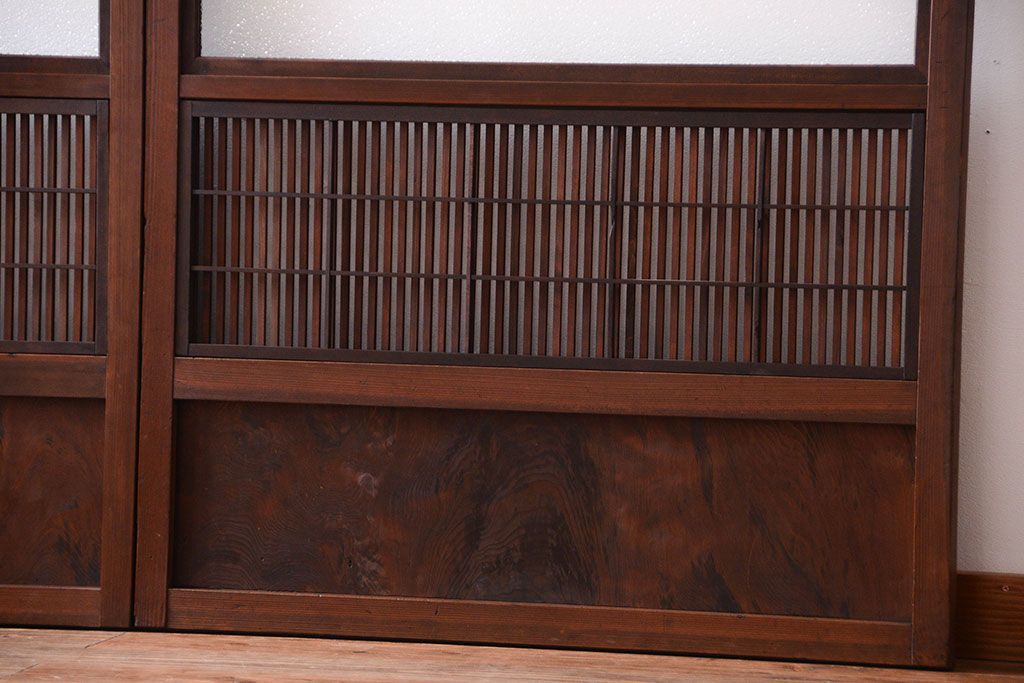 古民具・骨董　裏障子付き!ダイヤガラス入り格子戸2枚セット