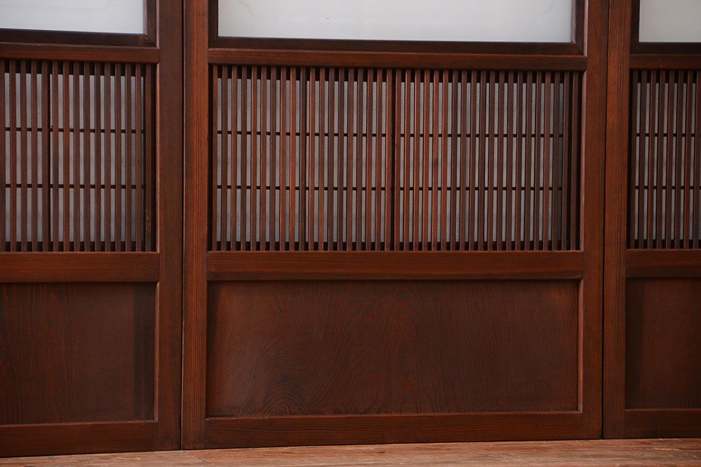 古民具・骨董　裏障子付き!幅の狭いアンティーク格子戸4枚セット